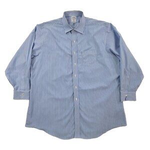Brooks Brothers Regent Shirt Size 18-33 Blue Striped Button-Down Supima Cotton